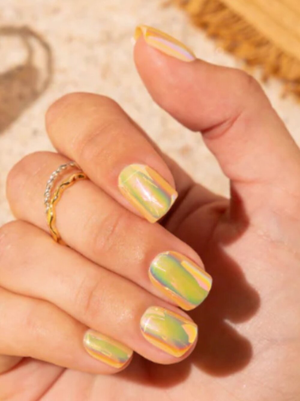 NEW Red Aspen Press-On Nails Yellow Iridescent Short Square